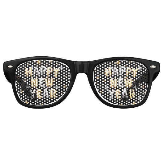 Lunettes De Fête Retro Gold Black Happy New Year (Devant)