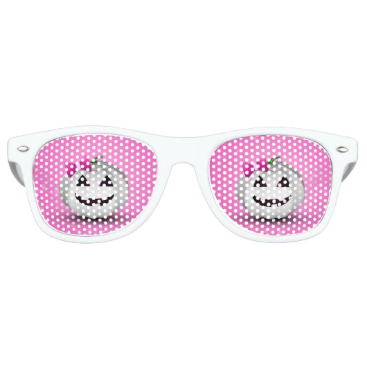 Lunettes De Fête Retro Halloween Citrouille blanche rose fille (Devant)