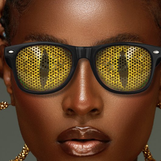 Lunettes De Fête Retro Lizard Reptile Reptilien Slit Eyes Noir & Jaune