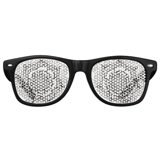 Lunettes De Fête Retro Mandala noir et blanc (Devant)