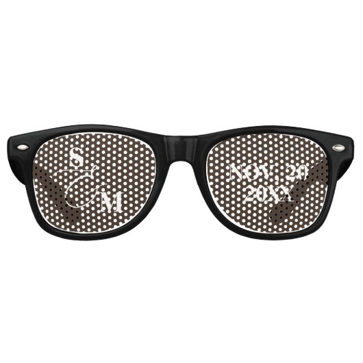 Lunettes De Fête Retro Mariage Classique Monogramme & Script (Devant)