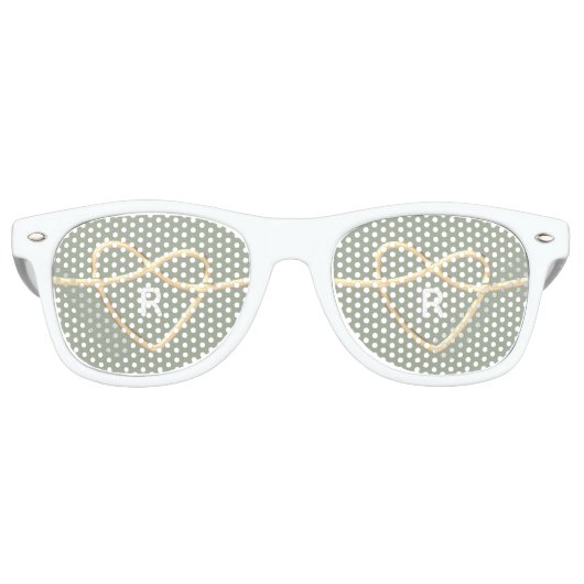 Lunettes De Fête Retro Monogramme de mariage cœur (Devant)