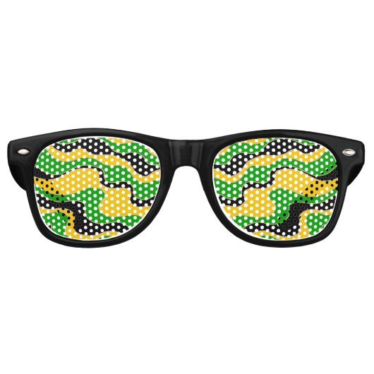 Lunettes De Fête Retro Motif de lignes ondulées couleur drapeau jamaïcain (Devant)