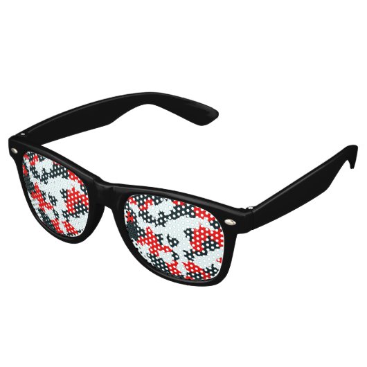 Lunettes De Fête Retro Noir rouge et blanc irrégulier Abstrait (Angulaire)