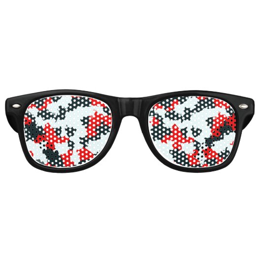 Lunettes De Fête Retro Noir rouge et blanc irrégulier Abstrait (Devant)