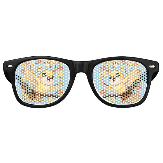 Lunettes De Fête Retro Oiseaux mignons et heureux parmi les fleurs du pri (Devant)