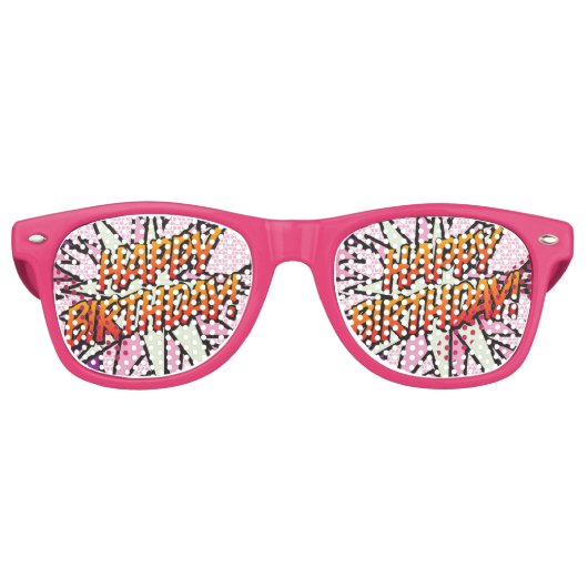 Lunettes De Fête Retro Pink Fun HAPPY BANTHDAY Modern Comic Book (Devant)