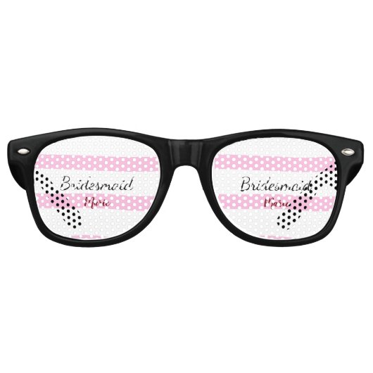 Lunettes De Fête Retro Pink rétro stripesajouter votre nom bridesmaid per (Devant)