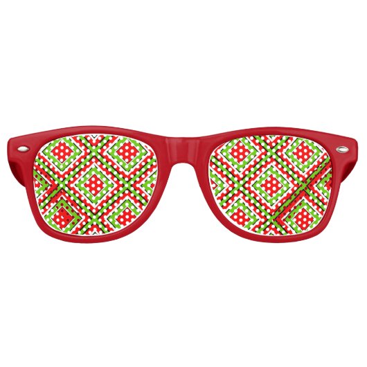 Lunettes De Fête Retro Red & Green Diamond Geometric (Devant)