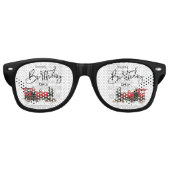 Lunettes De Fête Retro Train rouge "Votre nom" Joyeux anniversaire (Devant)