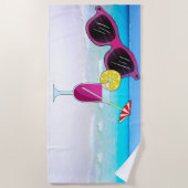 Lunettes de soleil et boisson Serviette de plage (Devant)