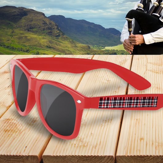 Lunettes De Soleil Tartan Plaid Rouge Blanc Bleu Motif