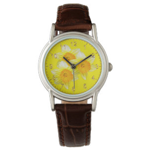 Lunettes d'or Sunburst, Montres en cuir pour dames