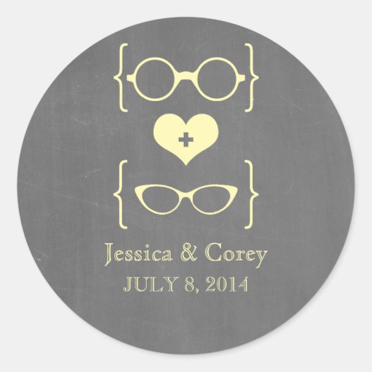 Lunettes Geeky Jaune Chalkboard Stickers Mariage (Devant)