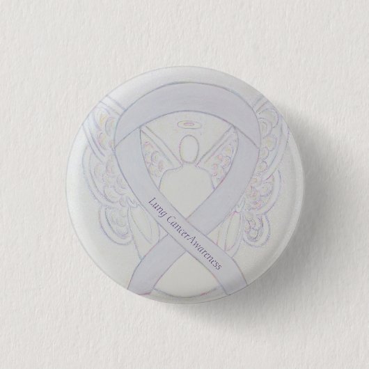 Lung Cancer Awareness Angel Pearl Ribbon Button (Voorkant)