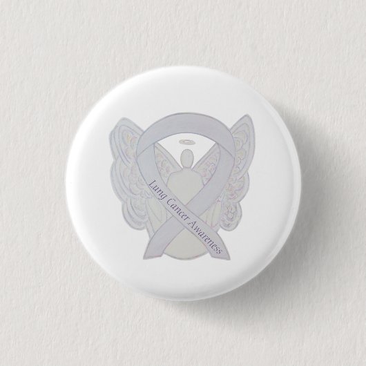 Lung Cancer Awareness Angel Pearl Ribbon Button (Voorkant)
