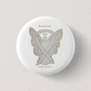 Lung Cancer Awareness Angel Ribbon Art Pin Ronde Button 3,2 Cm