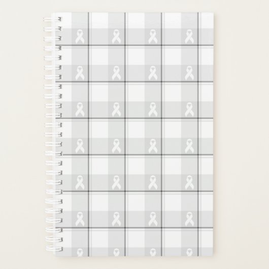 Lung Cancer Awareness Plaid Planner, White Ribbon (Devant)