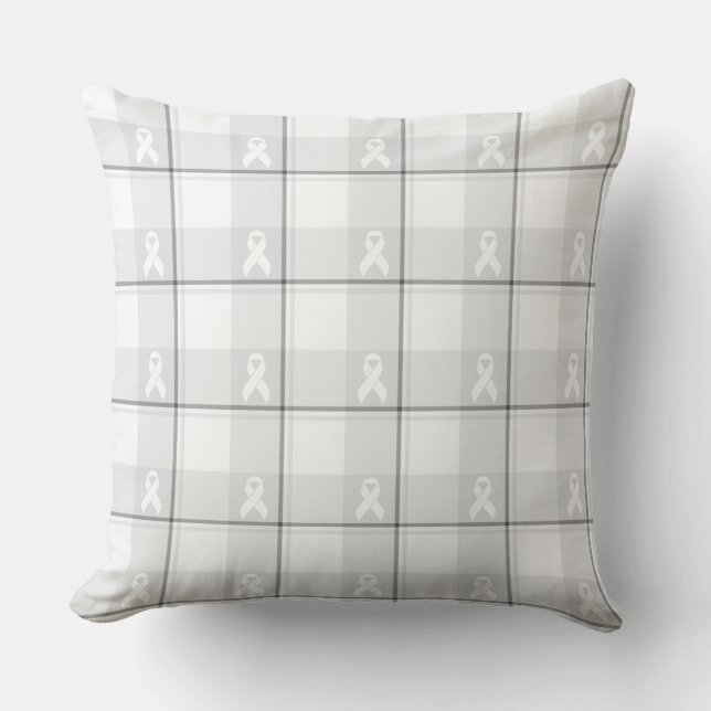 Lung Cancer Awareness Plaid White Ribbon Kussen (Voorkant)