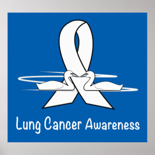 Lung Cancer Awareness Ribbon with Swans Poster