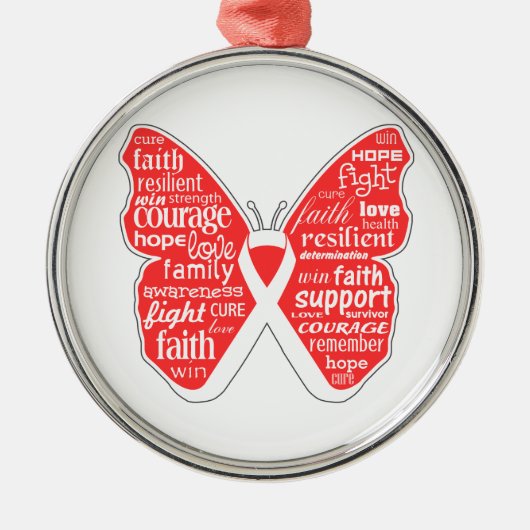 Lung Cancer Butterfly Collage of Words Metalen Ornament (Voorkant)