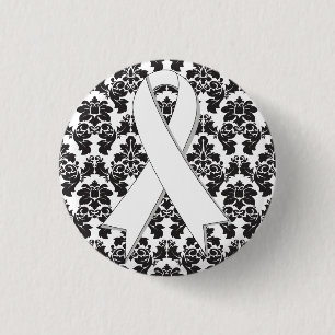 Lung Cancer Damask Pearl Ribbon Ronde Button 3,2 Cm