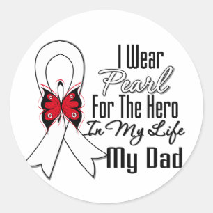 Lung Cancer Ribbon Hero Mijn vader Ronde Sticker