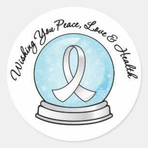 Lung Cancer Ribbon Merry Kerstmis Snowglobe Ronde Sticker