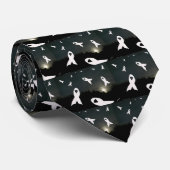 Lung Cancer Ribbons over een Night Sky Stropdas (Opgerold)