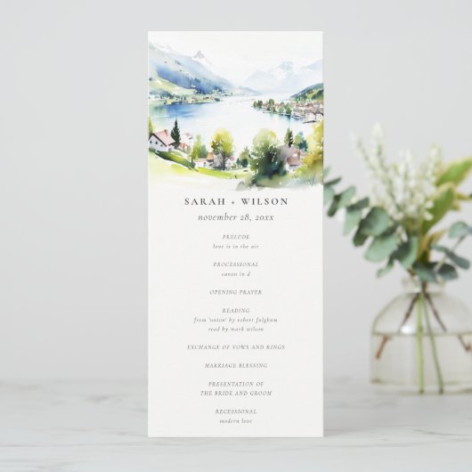 Lungern Switzerland Landscape Wedding Program Kaart (Staand voorkant)