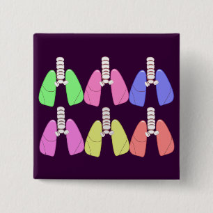 Lungs Multi-Colour-Respiratory Therapist Design Vierkante Button 5,1 Cm