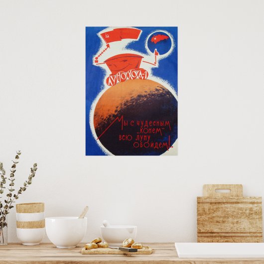 Lunokhod, USSR, 1973 — Sovjet- poster van de ruimt (Keuken)