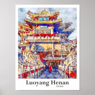 Luoyang Henan China Travel Waterverf met de hand g Poster