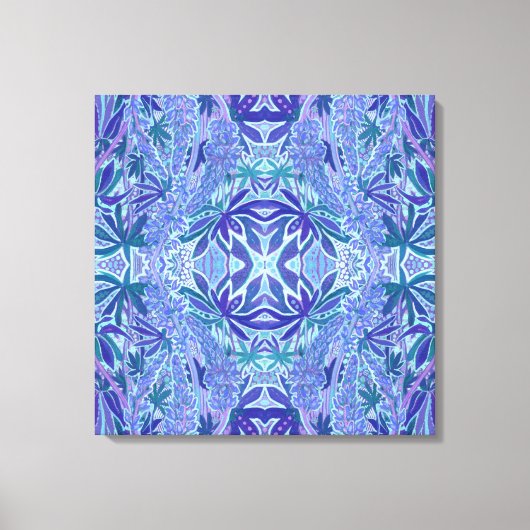 Lupine Flower Bohemian Arabesque Pattern Blue Blau Canvas Afdruk (Voorkant)