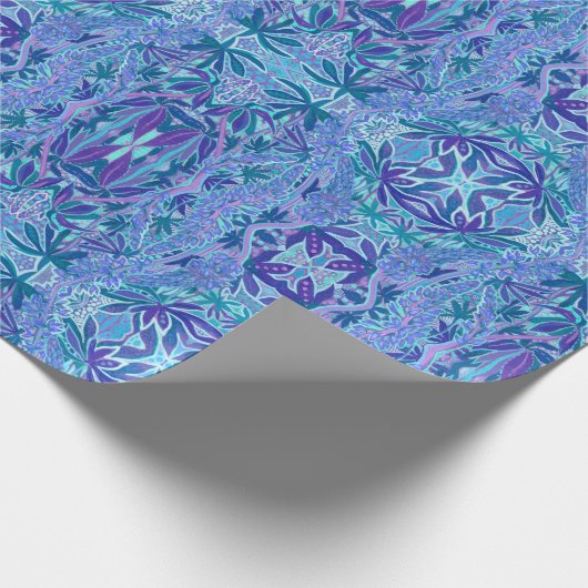 Lupine Flower Bohemian Boho Arabesque Pattern Blue Cadeaupapier (Hoek)