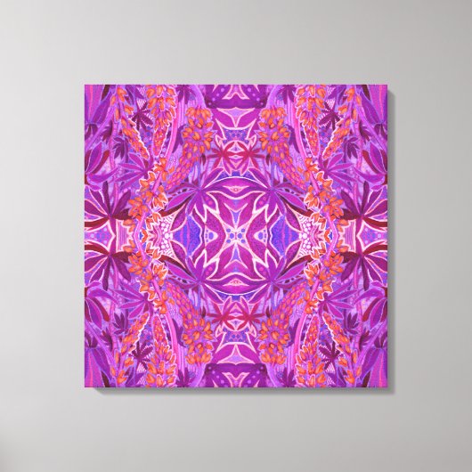 Lupine Flower Bohemian Boho Arabesque Pattern roze Canvas Afdruk (Voorkant)