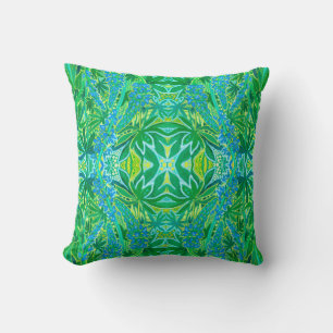 Lupine Flowers Bohemian Arabesque Pattern Green Kussen
