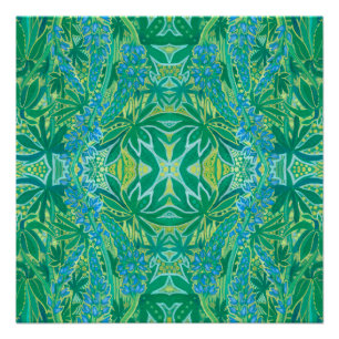 Lupine Flowers Bohemian Arabesque Pattern Green Perfect Poster