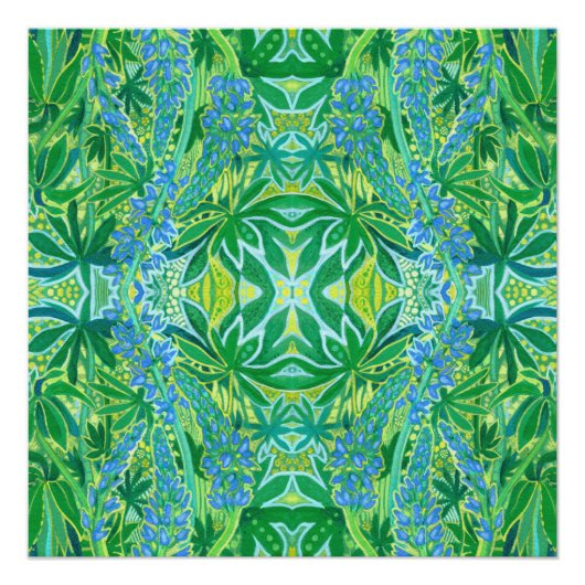 Lupine Flowers Bohemian Arabesque Pattern Green Po Perfect Poster (Voorkant)