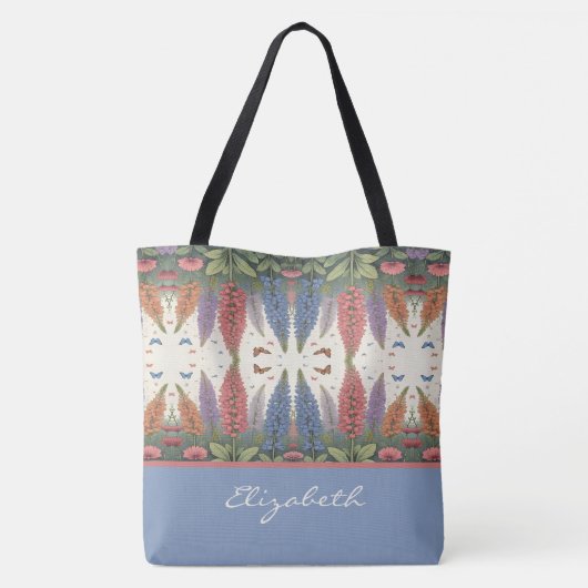 Lupine Flowers n Butterflies  Monogram Draagtas (Achterkant)