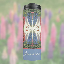 Lupine Flowers n Butterflies  Monogram Thermosbeker