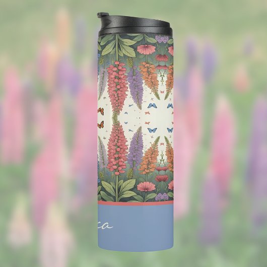 Lupine Flowers n Butterflies Monogram Thermosbeker