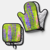 Lupine Schilderen Originele Wildflower Art Ovenwant & Pannenlap Set (Voorkant / Achterkant)