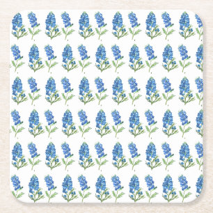 Lupine Texas Blauwe Bloemen Aquarel Vierkante Kartonnen Onderzetter