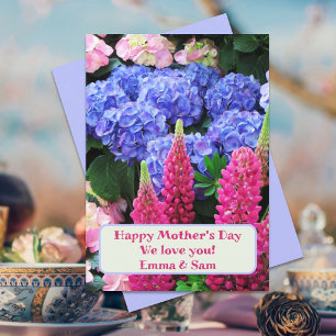 Lupins Hydrangea Flowers Happy Mothers Day Kaart