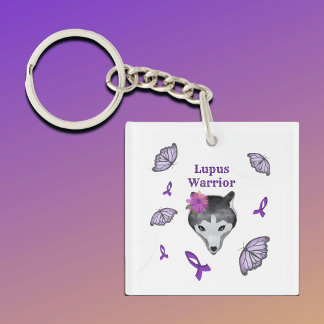 Lupus Warrior Wolf Paarse lintvlinder Sleutelhanger