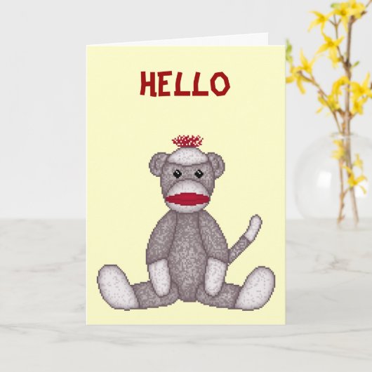 Lura's Sock Monkey Note Kaart (Gele Bloem)