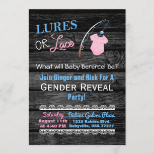 Lures of Lace Wooden Gender onthulling Baby shower Kaart