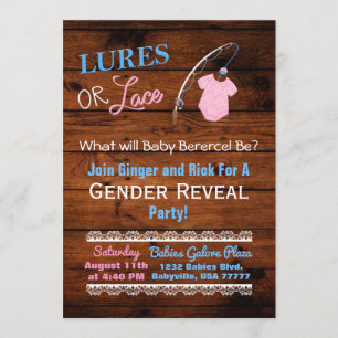Lures of Lace Wooden Gender Reveal Baby shower Kaart