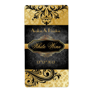 Luscieux Vintage or Scroll Mariage Vin Étiquette